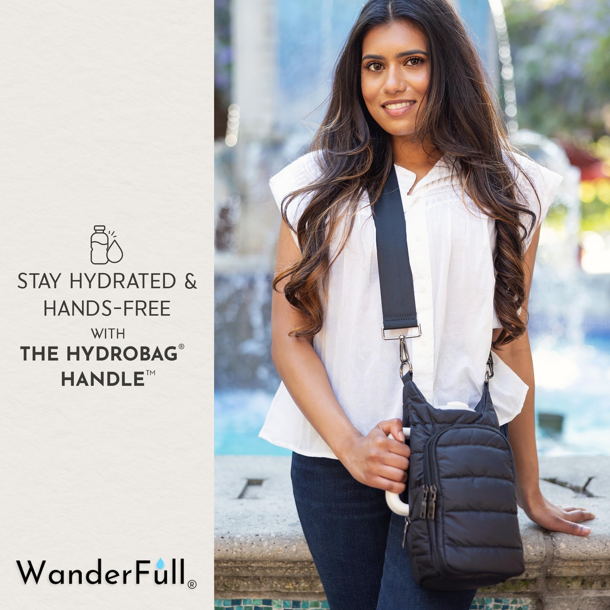 WanderFull HydroBag, maniglia con cerniera per manico, porta bottiglia d'acqua da 1,18 l, con tracolla, borsa a tracolla con tasca per telefono, accessori per bicchieri, verde salvia con cinturino in