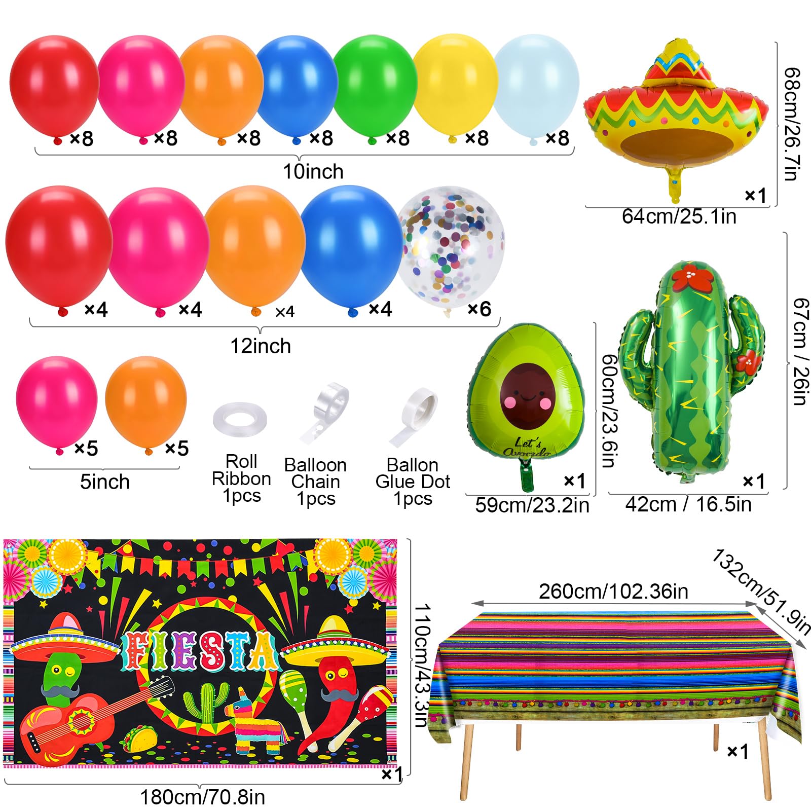 Golray 97pcs Fiesta Party Decorations - Mexico Party Birthday Supplies Balloon Arch Kit Stripe Tablecloth Backdrop Sombrero Llama Avocado Taco Day of the Dead Cinco de Mayo Mexican Party Decor