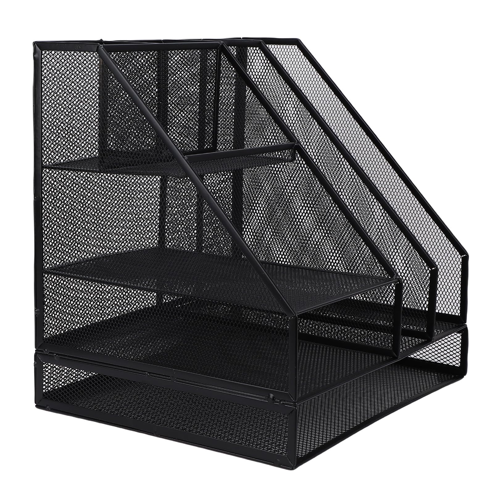 Mesh-Schreibtisch-Organizer, schwarz, verdickt, 2 Spalten, 4 Schichten, Stifthalter für Büro