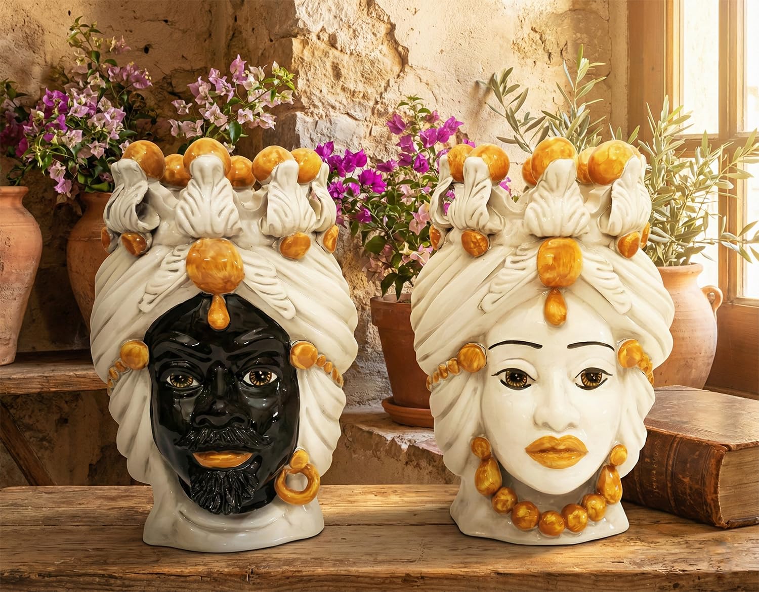 Cabezas de moro sicilianas de Caltagirone ILAB, adornos de cerámica de 30 cm