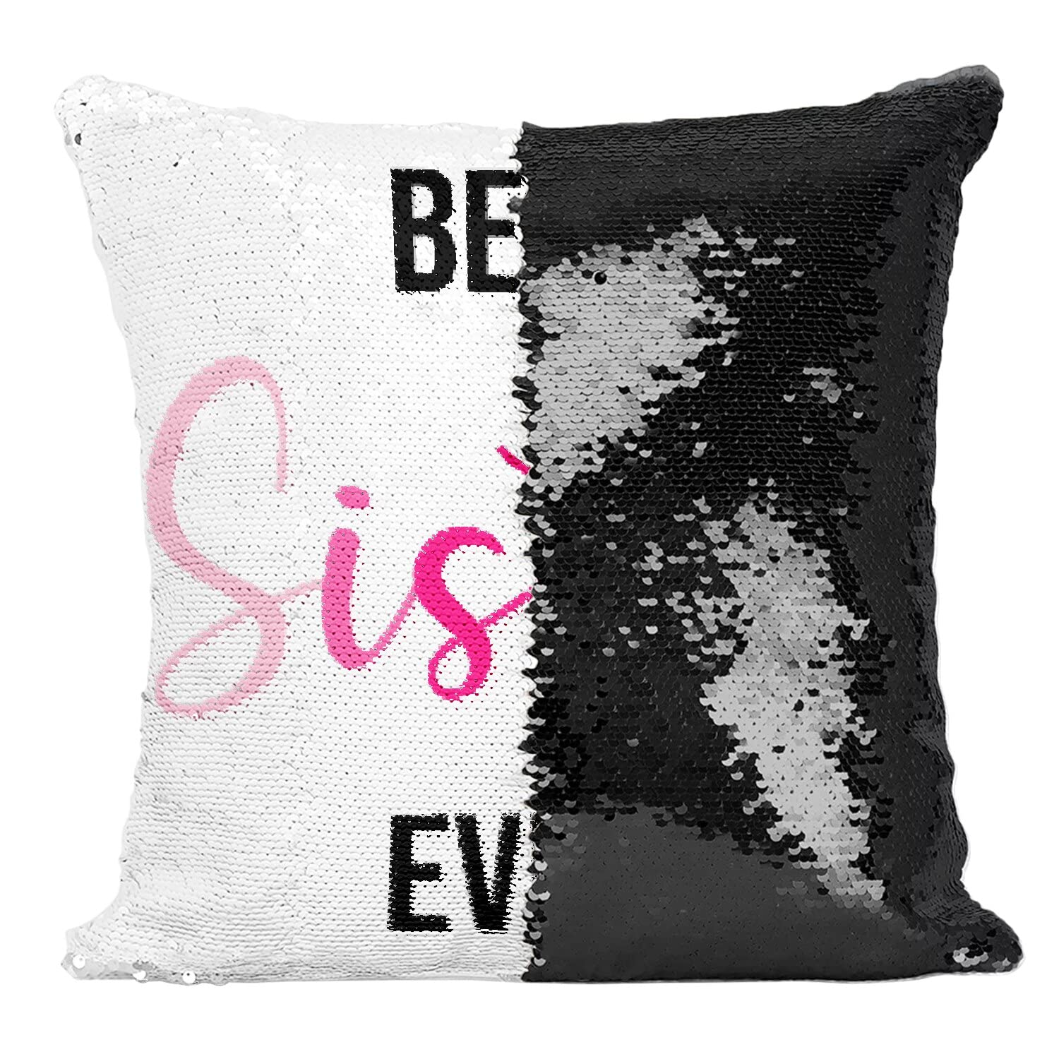Coussin Sequin Noir et Rose Best Sister Ever pour Décoration de Chambre