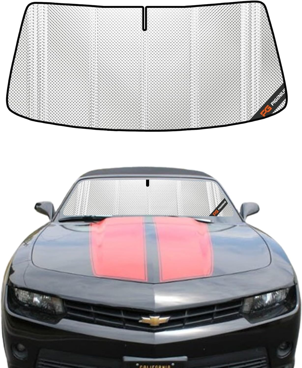 Windshield Sun Shade for Chevrolet Camaro Convertible 2011-2015. Full Coverage Rearview Mirror Shade for Ultimate Protection