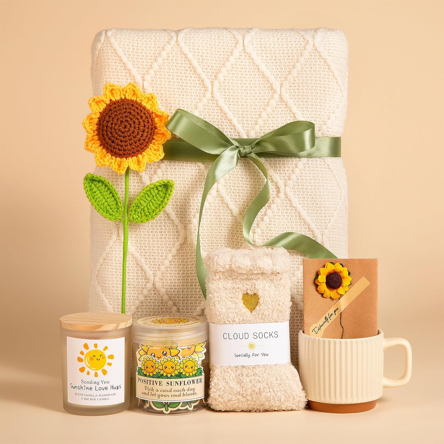 Sunflower Birthday Gift Baskets for Women-Sending Sunshine Self Care Get Well Soon Care Package W/Blanket, Unique Thinking of You Gifs for Mom Sister Her Friends Wife Grandma, Valentines Mothers Day - Image 2