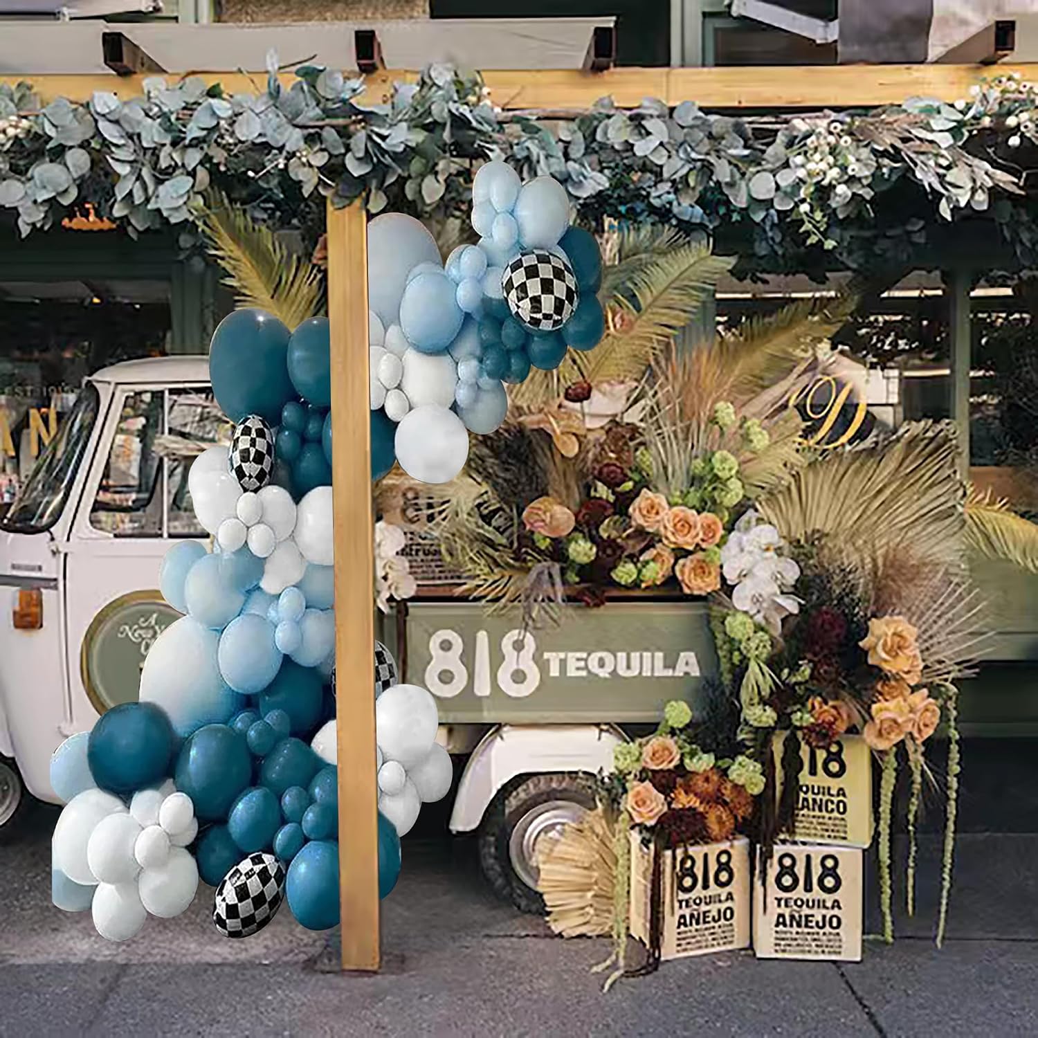 128pcs Race Car Balloons Arch Garland Kit,Slate Blue Matte Latex Balloons with Foil Blloons for Racing Car Birthday Racing car Party Games Celebration Supplies image 3