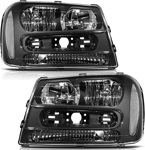 Conjunto de faros delanteros para Chevrolet Trailblazer 2002-2009 para Chevrolet Trailblazer EXT 2002-2006, carcasa negra, reflector transparente,
