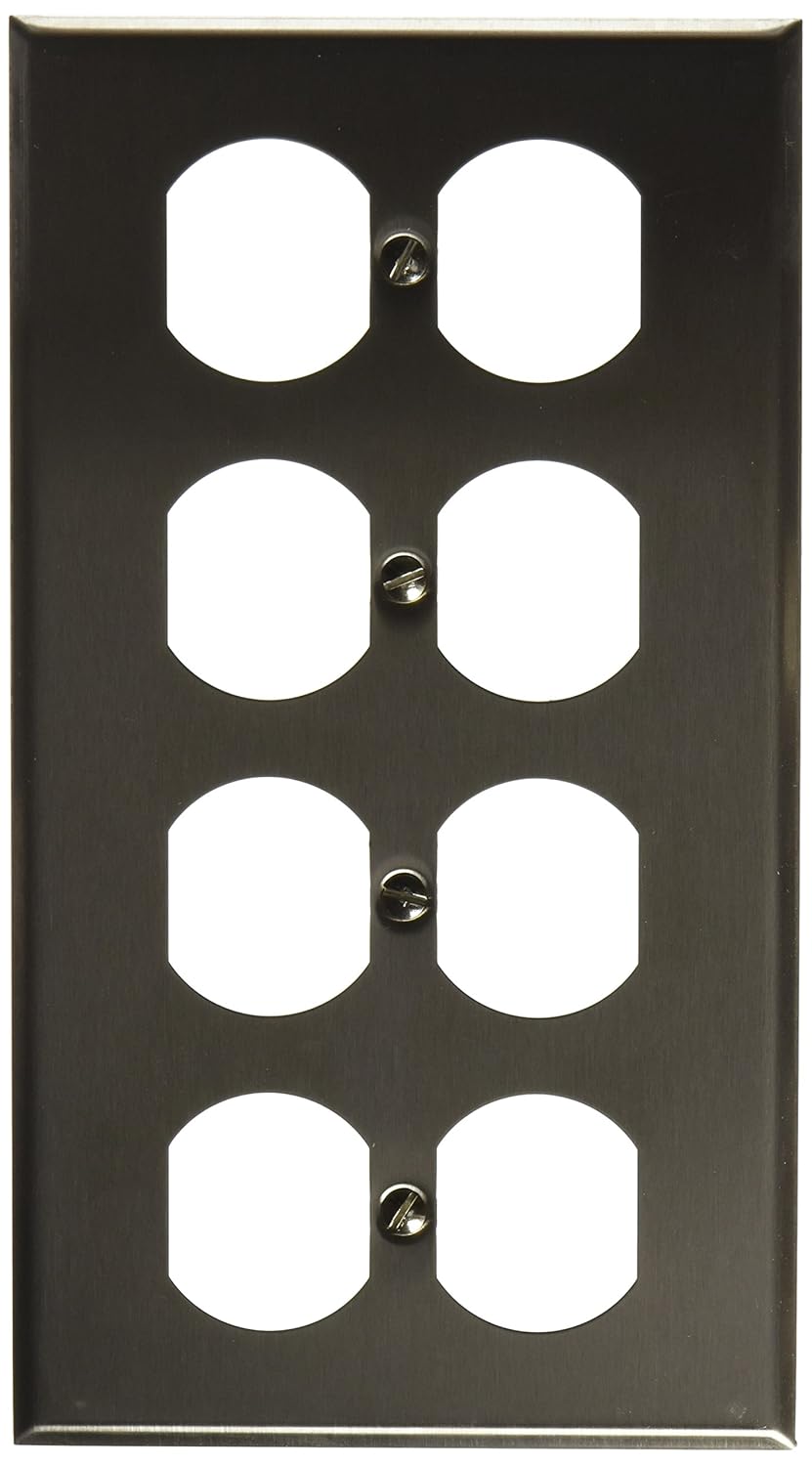 Morris 83240 430 Wall Plate, Duplex Receptacle, 4 Gang, Stainless Steel