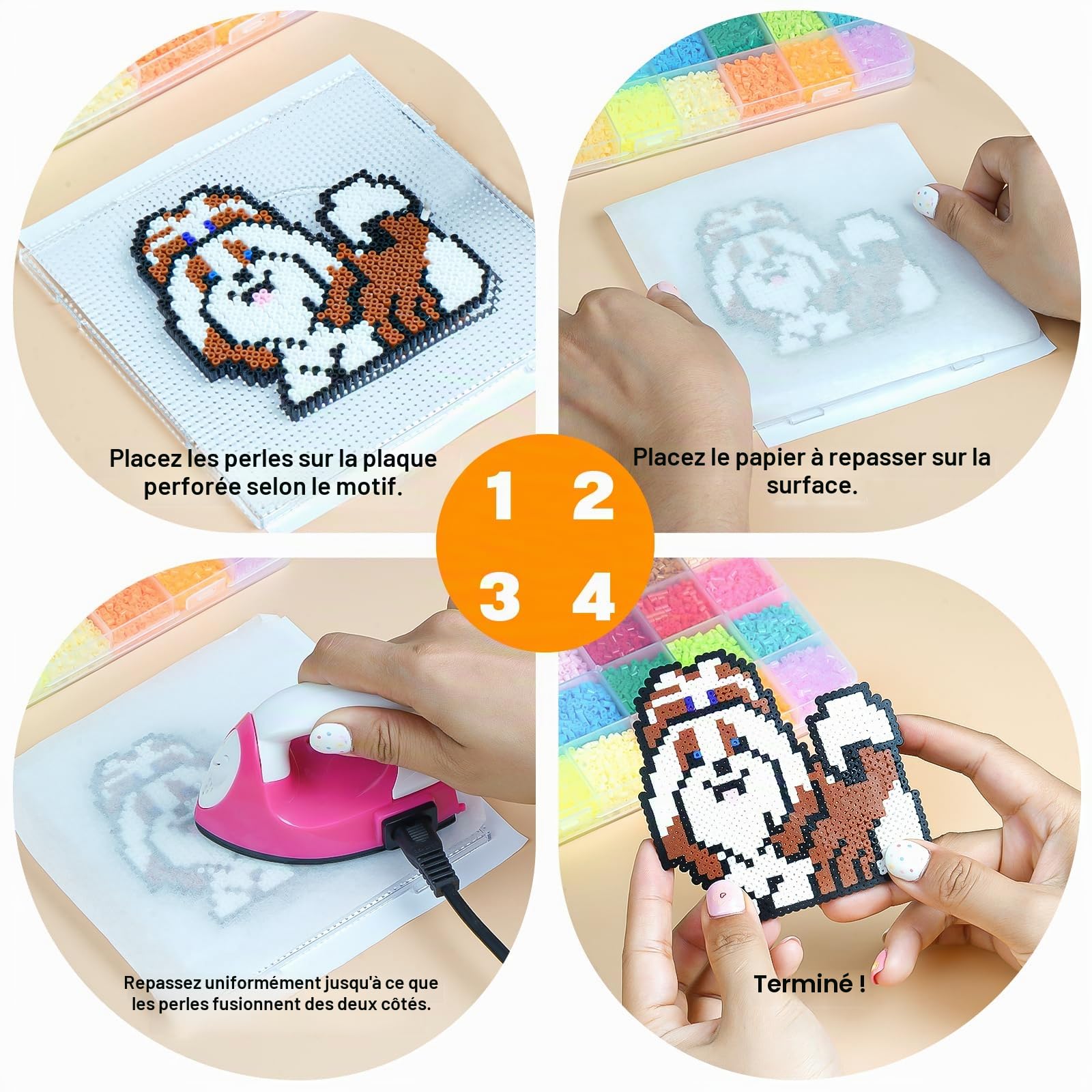 Kit Perles à Repasser 2,6mm – 40 000 Pièces 48 Couleurs, pour Adultes & Ados dès 12 ans – Art Loisirs Créatifs, 8 Plaques, Pince de Précision, Boîte de Tri, Cadeau Créatif