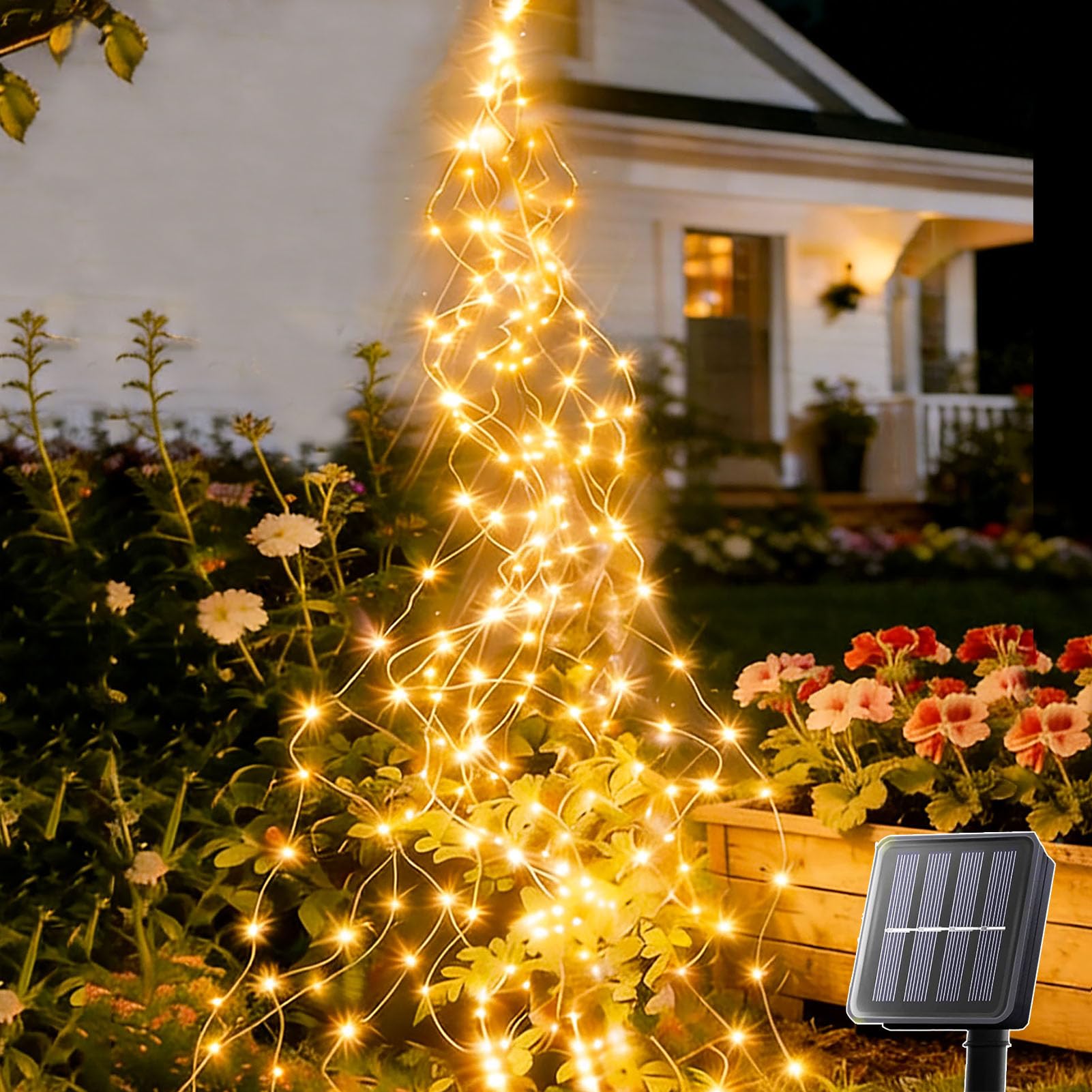 yowin Solar Lichterkette Aussen 2M 200 LED Lichterschweif, Wasserfall Lichterkette 8 Modi Solar Lichterbündel, Wasserdichte Lichterstrang für Gießkanne Pflanzen Terrasse Balkon Garten Deko