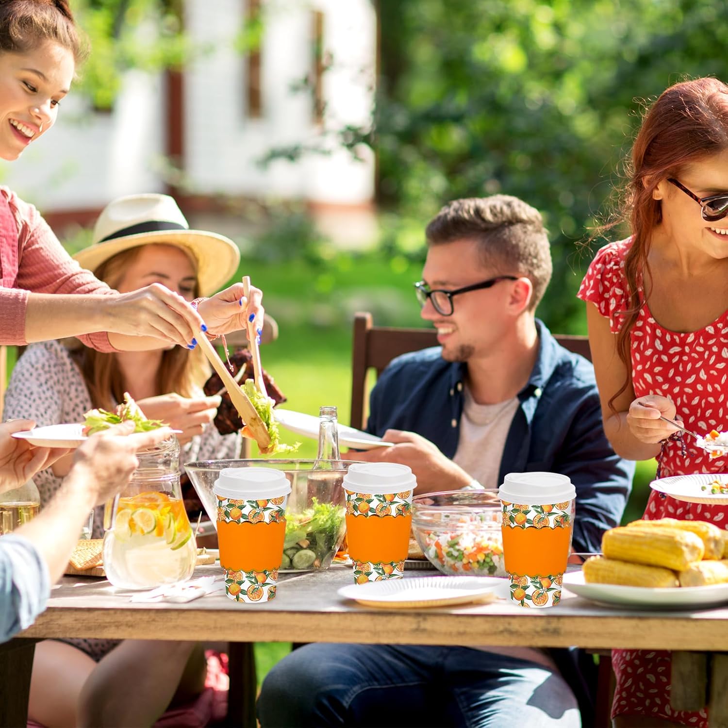 JarThenaAMCS 50 Sets Orange Coffee Cups with Lids Sleeves 16oz Tangerine Paper Cups Little Cutie Disposable To Go Coffee Cup for Summer Baby Shower Cappuccino Chocolate Beverage Cocoa - Image 7