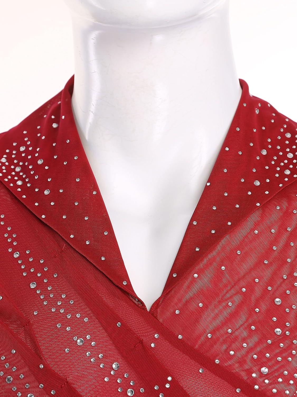 JEYPINMI Mens Figure Skating Sheer Mesh Shirt Tops Rhinestones Long Sleeve Ballet Gymnastics See Though Blouse