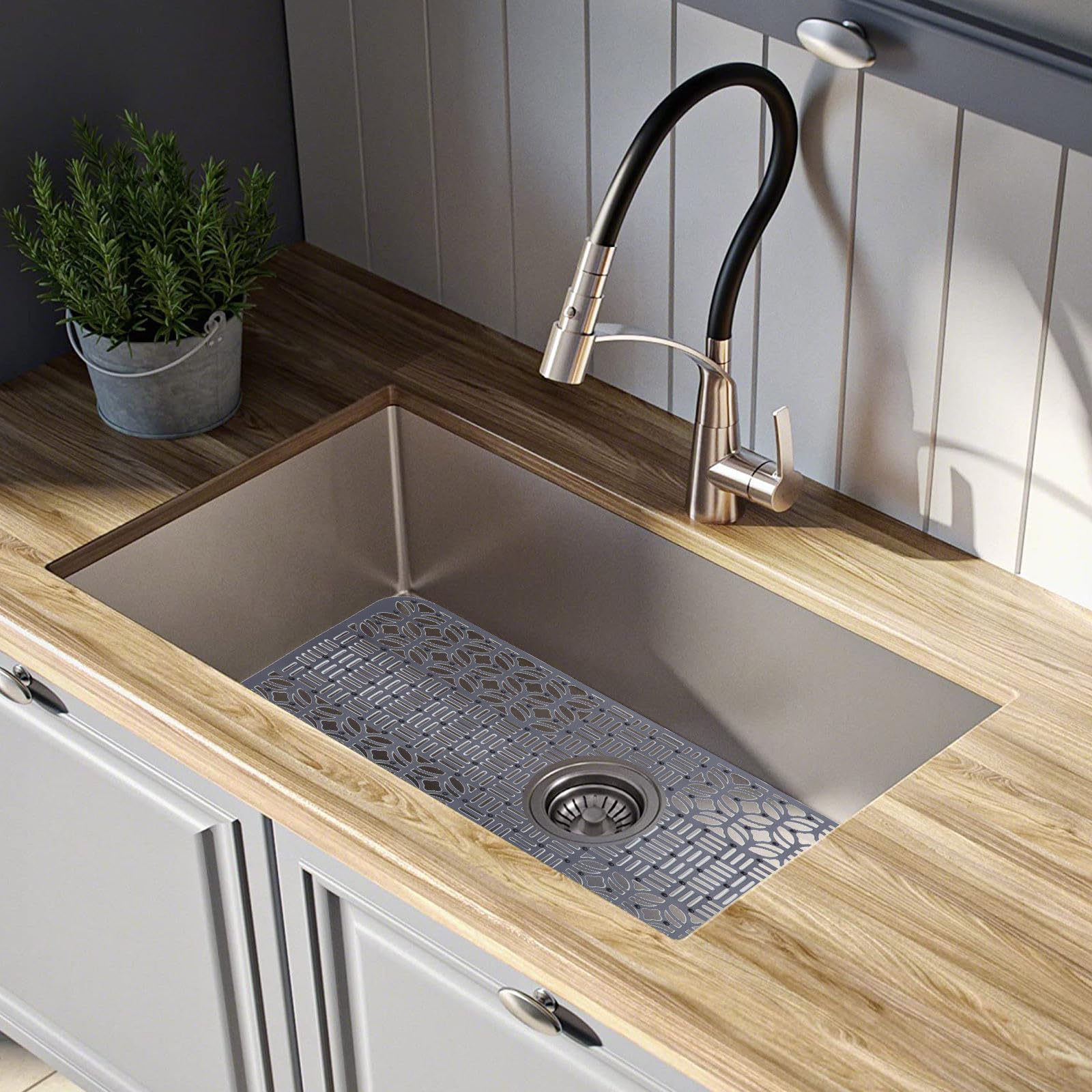 Tappetino in Silicone Nero per Lavello Cucina Multifunzionale Protezione Lavello Antiscivolo e Drenante per Asciugatura e Protezione della Superficie