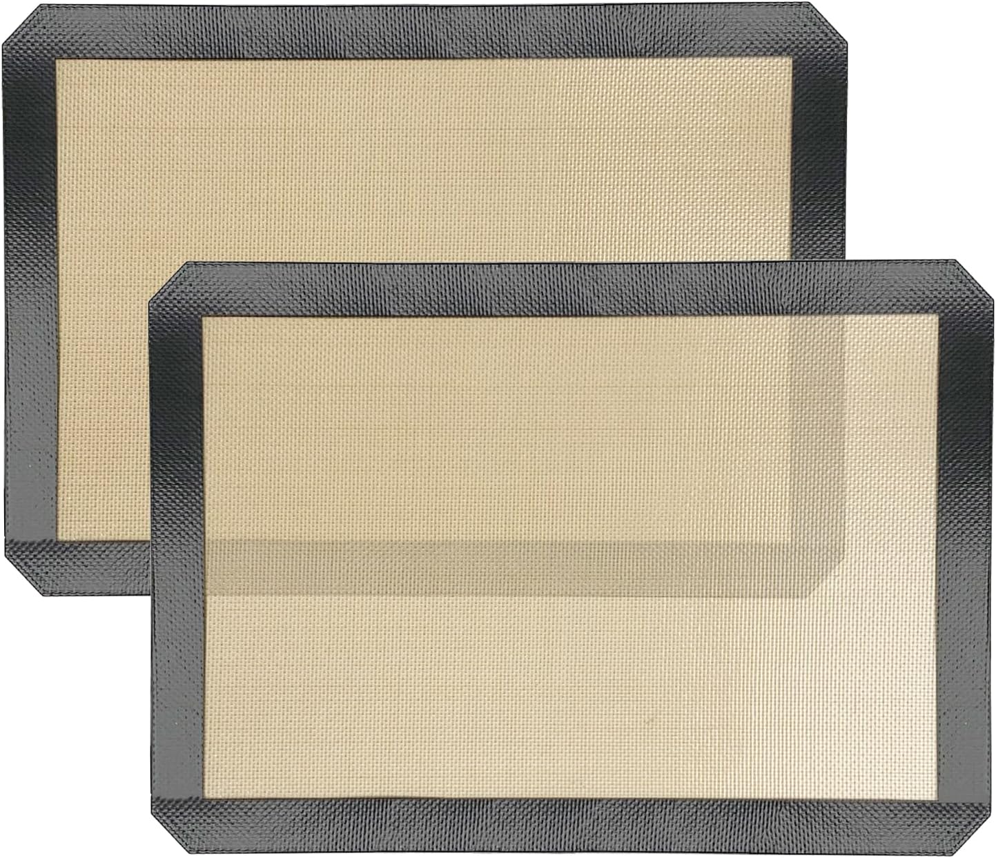 Silicone Baking Mat, Set of 2 Baking Pads Cookies Sheet, Non-Stick Oven-Bake Cover Runner for Making Macaroons, Cookies, Easy Clean & Reusable, 16.5 inch by 11.7 inch, Beige/Black, 4mm