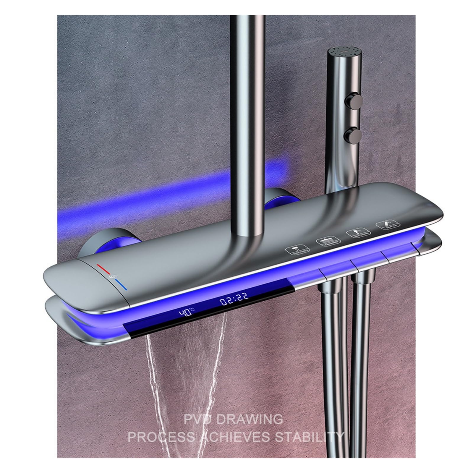 Rubinetto del Doccia for Bagno Digitale a LED ， Rubinetti for Bagno a Cascata a Parete ， Set Doccia Digitale for soffione a Pioggia(0522B-hot Cold-White)
