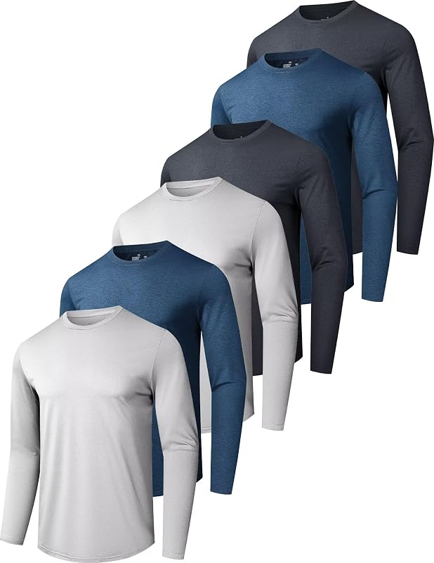 OYGSieg 6/7 Pack Men's Quick Dry Long Sleeve UPF50+ Sun Shirts | UPF 50+ UV Protection, Breathable Quick Dry Moisture Wicking Shirts for Casual Workout