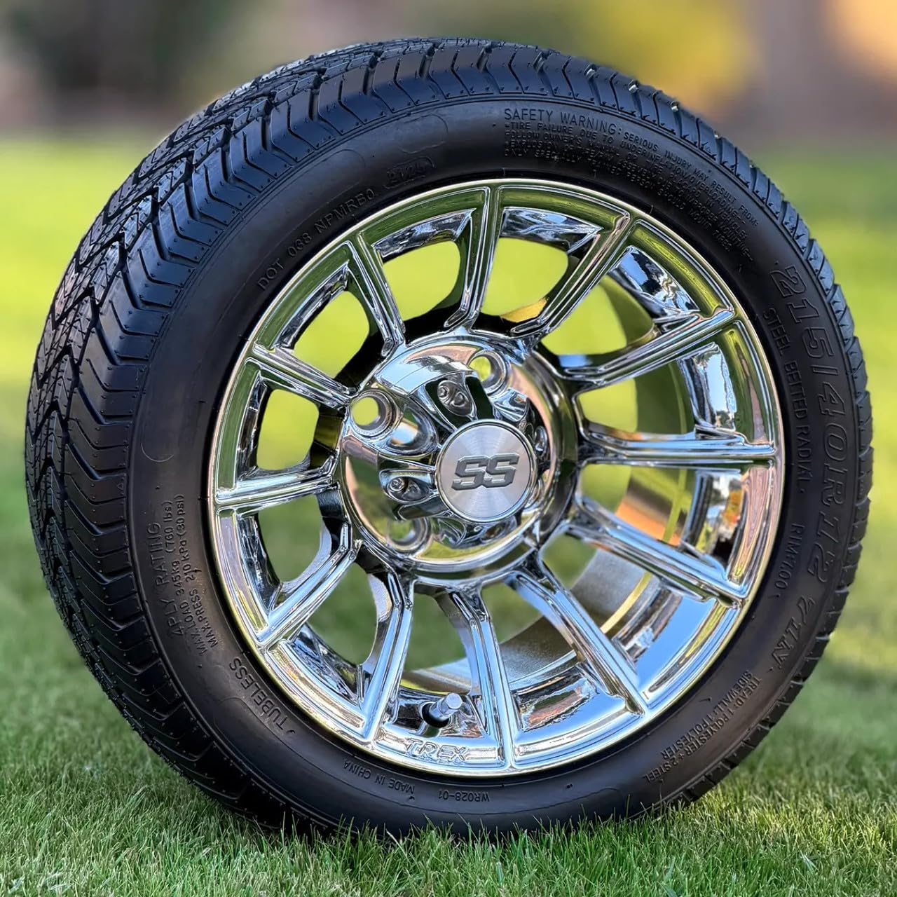 TREX 12" Titan Wheels on 215/40-12" DOT Low Profile Street Tires - Set of 4 (Chrome, Standard Lugs)