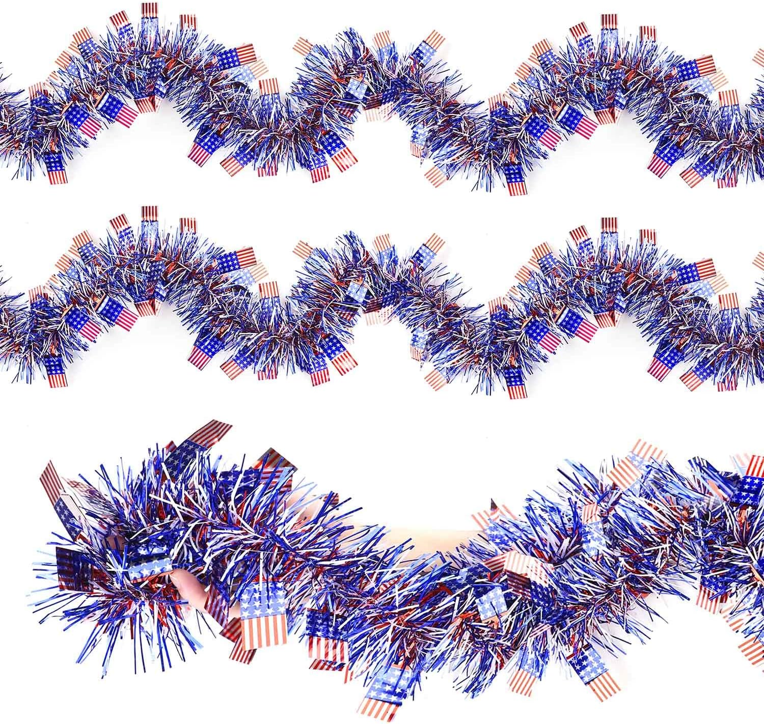 2PCS Tinsel Garland American Flag Metallic Tinsel Twist