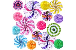 Outus 21 Pieces Candyland Hanging Paper Fans Decorations