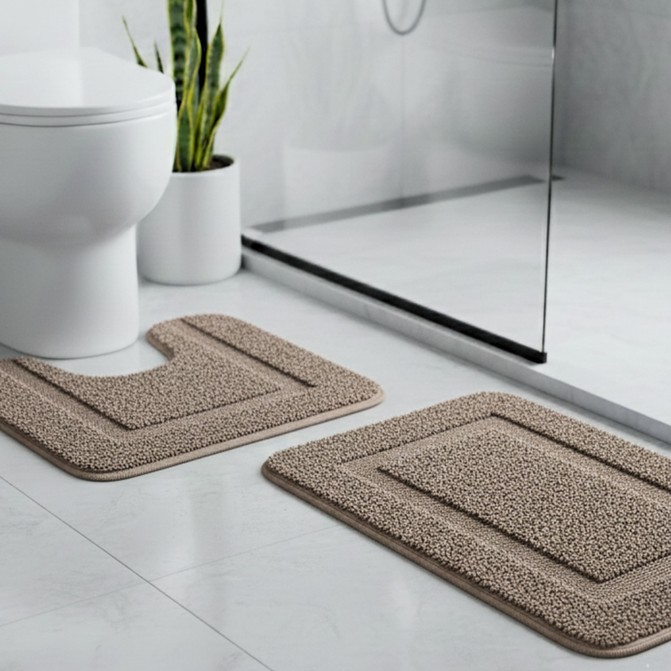 Saral Home Cotton Anti Slip Bathmat Set with Contour | Soft & Super Absorbent Mats for Shower | Washable, Non-Slip & Quick-Drying Mats for Home/Kitchen/Office | Pack of 2 (Grey, 45X60 Cm & 45X50 Cm)