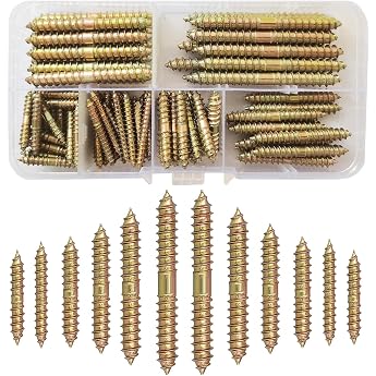Pack of 84 M4 M5 M6 Double-Sided Screws Galvanised Dowel Screw Self-Tapping Double Ended Screw Woodworking Furniture Plugs 25/30/40/50/60 mm
