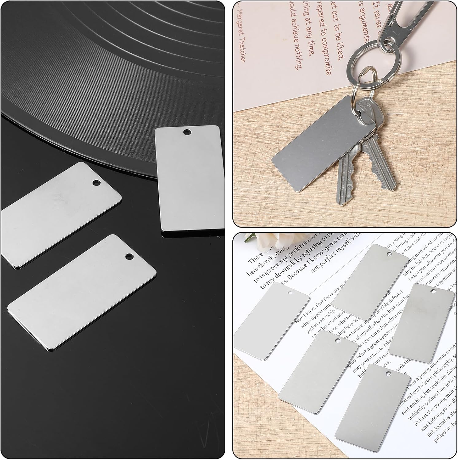 50 Pcs Metal Engraving Blanks, 2 x 1 Inch Stainless Steel Stamping Blanks, Rectangle Blank Tags for DIY Dog Tags, Name Tag, and Laser Engraving, Silver