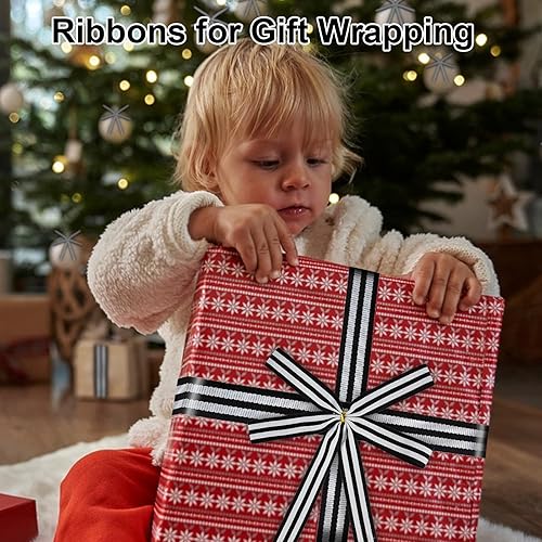 Miniatura 9 de Cinta para manualidades con alambre, cinta de poliéster a rayas naturales iluminadas, cinta con alambre de 10 yardas de 2.5 pulgadas, cinta de