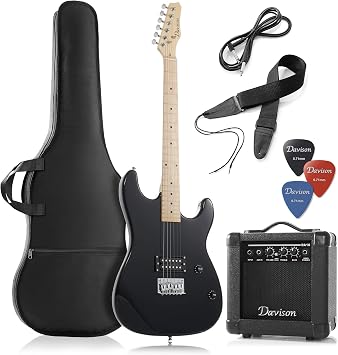 EB2350BKPK Full Size Black Electric Guitar with Amp, Case and Accessories Pack Beginner Starter Package Davison Guitars