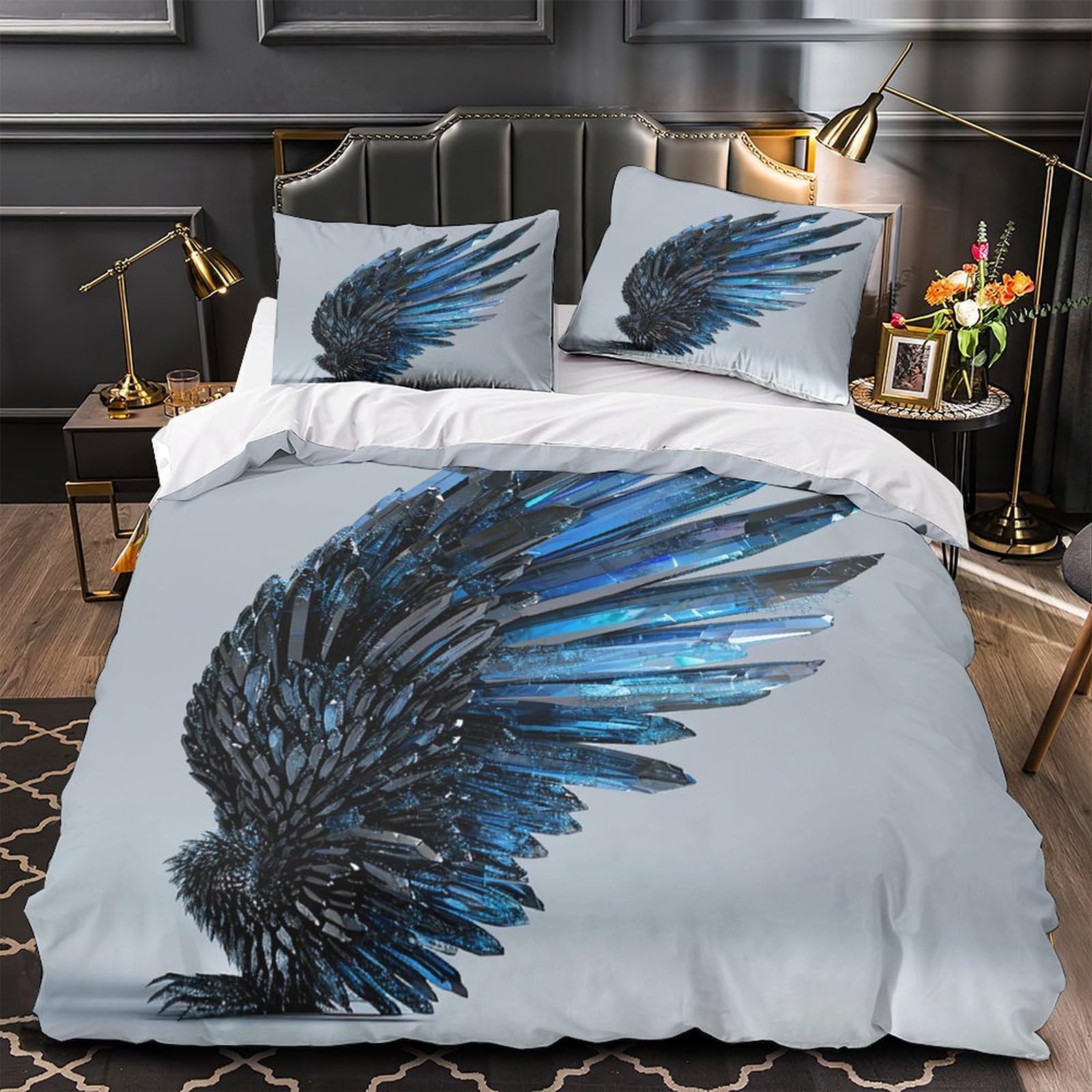 Crystal Wings Comforter Cover 3D Print Wrinkle-Resistant 3PCs Bed Linen Hidden Zipper FantasyDesign Quilt Cover Extra Soft Washable for Teens Youth Adults Women Kids Boys Super king（260x220cm）