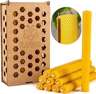 Bees Wax Candle Taper Candles 10pcs 2cm*21cm with Wooden Gift Box-Handmade Natural%100 Organic Pure Honeycomb-Cotton Wick–Luxury Premium Beeswax Decorative Candles Taper-Gift for Women