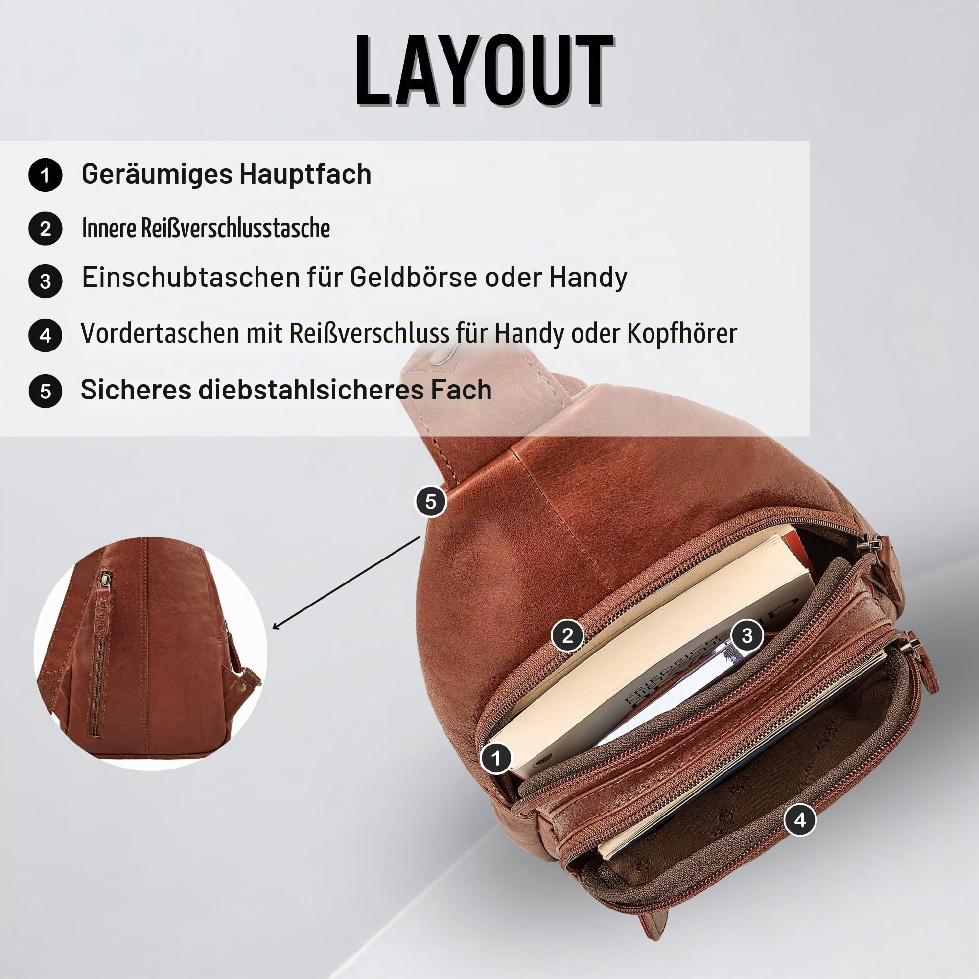 STILORD "Torino Stylishe Sling Bag Herren Leder Schwarz Crossbody Bag - Echtleder Herrentasche zum Umhängen Tablet 8,3 Zoll - Anti-Diebstahl Brustbeutel Reise & Alltag