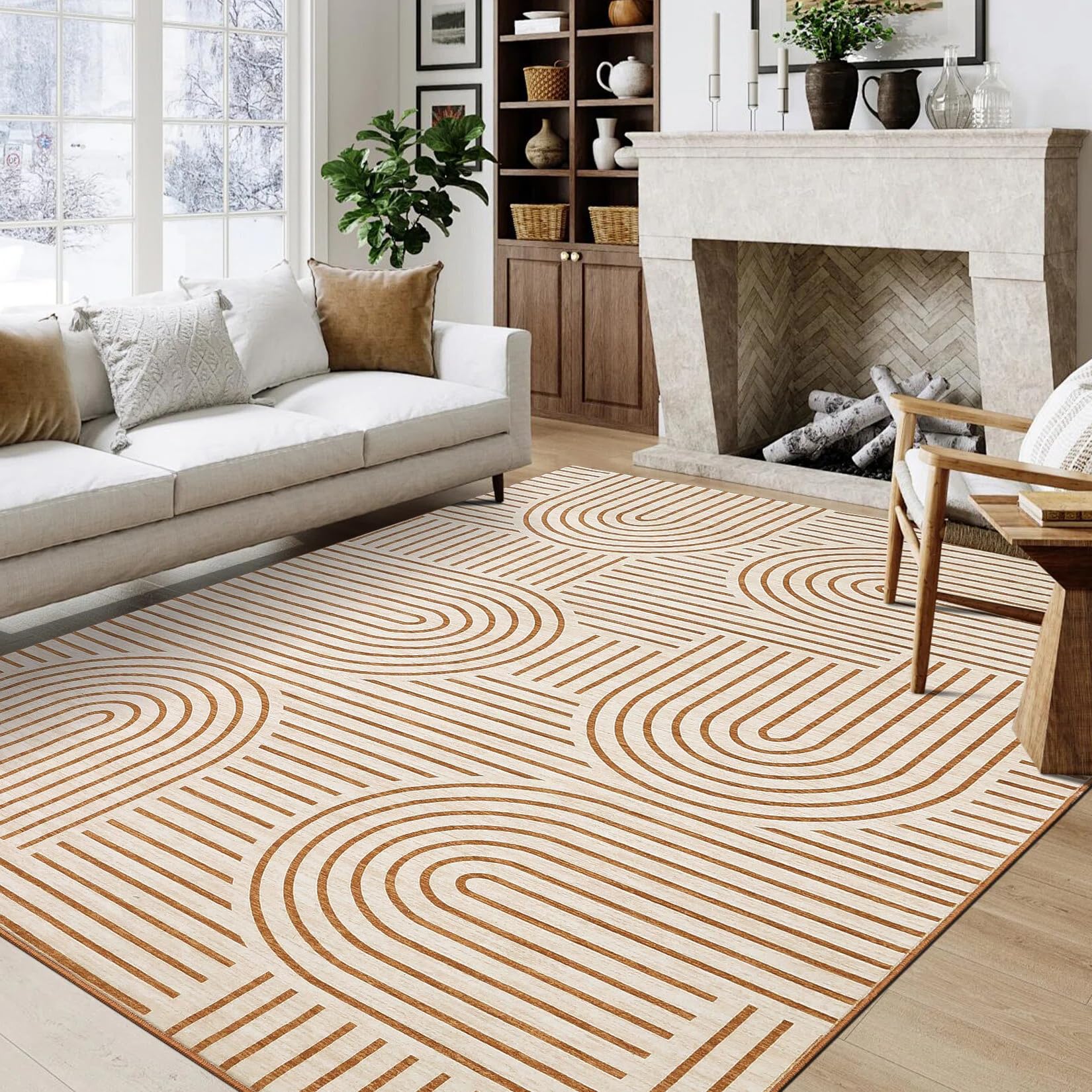 Modern Teppich Wohnzimmer 200x290 cm Kurzflor Waschbarer Orange | Moderner Geometrischer Teppich für Schlafzimmer Kinderzimmer Büro, Kurzflor Faltbarer Rutschfest