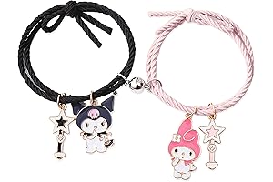Bestie Couples Bracelets: Matching Best Friend Mutual Attraction Friendship Bracelets (Black and Pink)