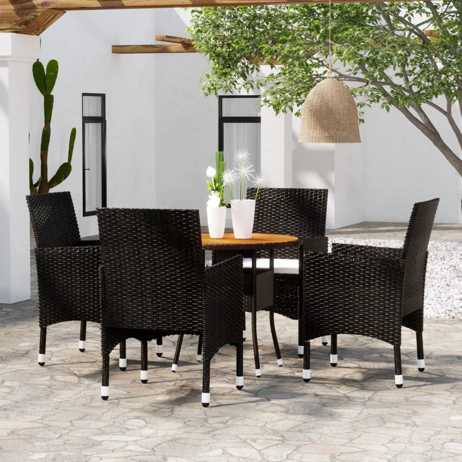 Juego de comedor de poli ratán negro ZHOUMIN con mesa y sillas para balcón