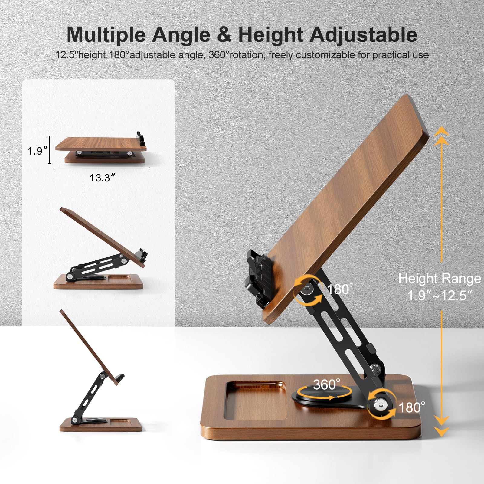 Book Stand for Reading 360 Rotating Hands Free Book Holder Adjustable Height and Angle Page Clip for Cookbook — view 5