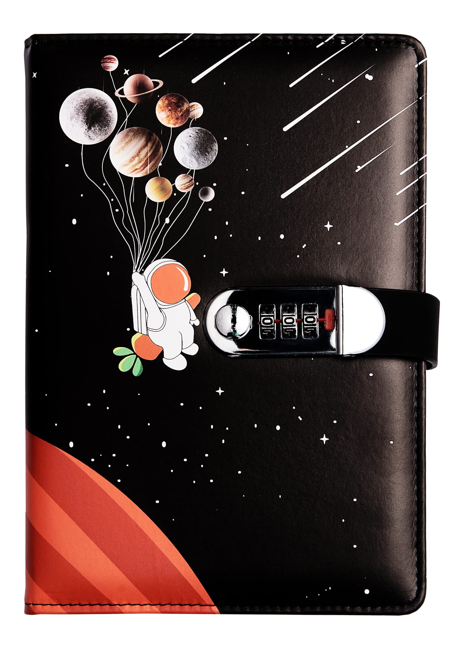 NectaRoy Diario secreto, diario de viaje de piel sintética cuaderno(Astronauta Espacial), 240 páginas a rayas cuaderno con candado escritura y dibujo, buenos regalos para niñas y niños, 210x145mm