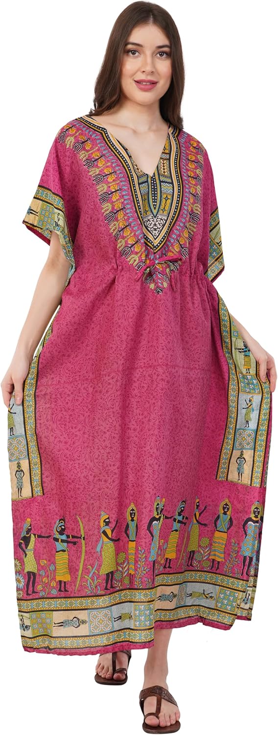 Divine threads Women African Print Kimono Cover Up V Neck Batwing Sleeve Plus Size Beach Kaftan Dresses Brown - Image 2