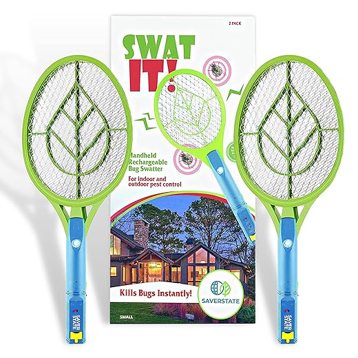 SWAT IT! Handheld Bug Zapper Racket, Rechargeable Electronic Fly Swatter Zapper, 4000 Volt, USB Charging Cable, 2 Pack (Mini)