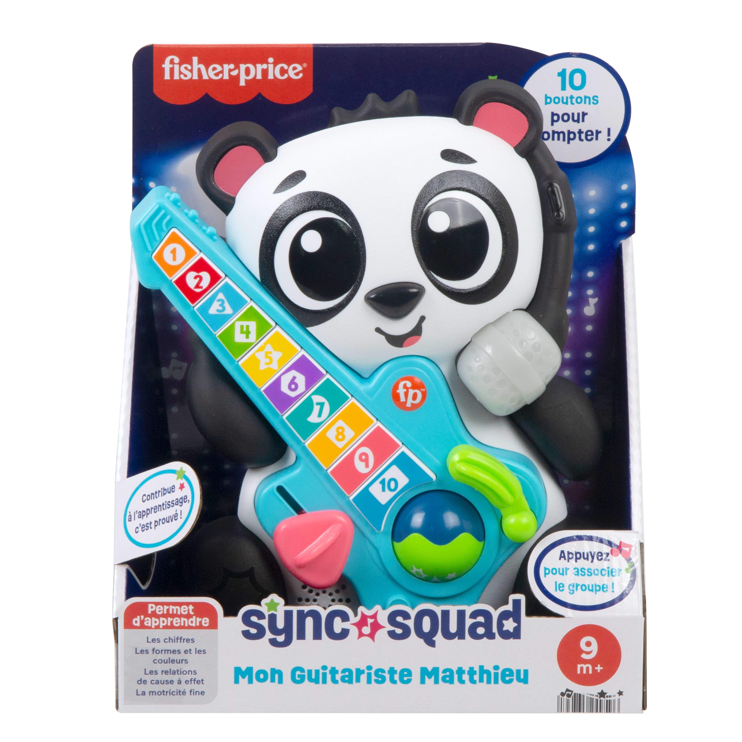 Fisher-Price Jouet d’éveil Sync Squad Panda Chiffres pour bébé et tout-petit avec musique et lumières interactives, à partir de 9 mois, version française, HYK95