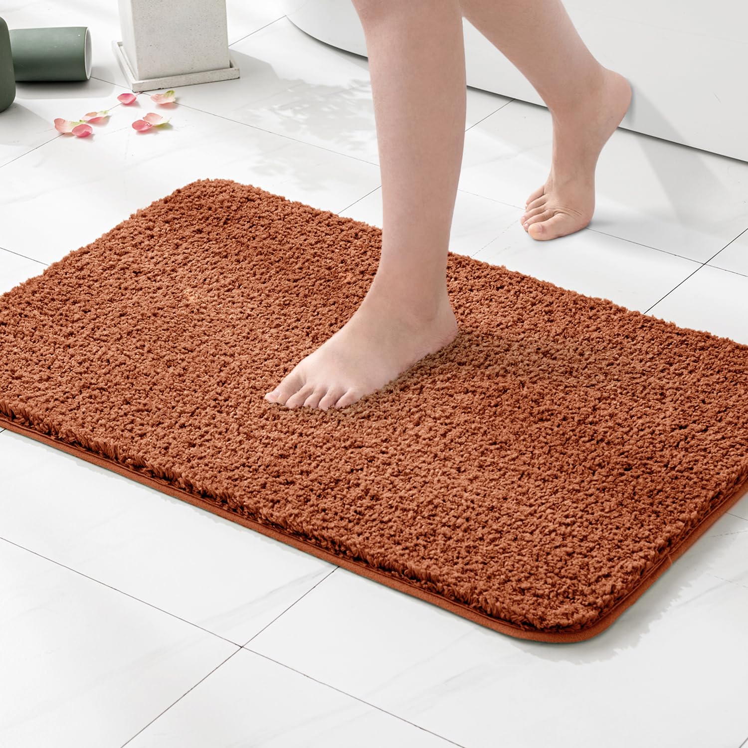 MIULEE Burnt Orange Extra Thick Non Slip Bathroom Rug Fall Shaggy Soft Bath Mat Plush Microfiber Absorbent Water for Shower Tub Machine Washable (