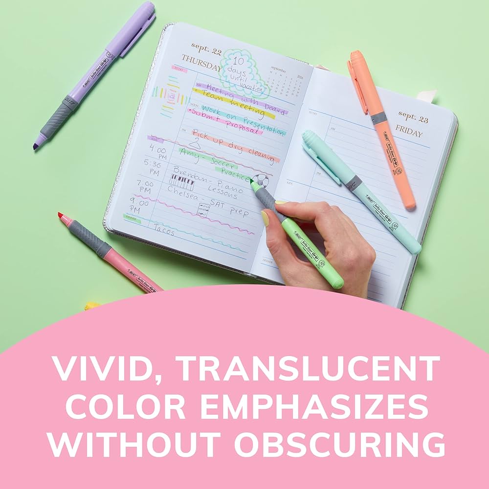 Brah. スタイ クリーム色 Amazon.com : BIC Brite Liner Grip Pastel Highlighter Set