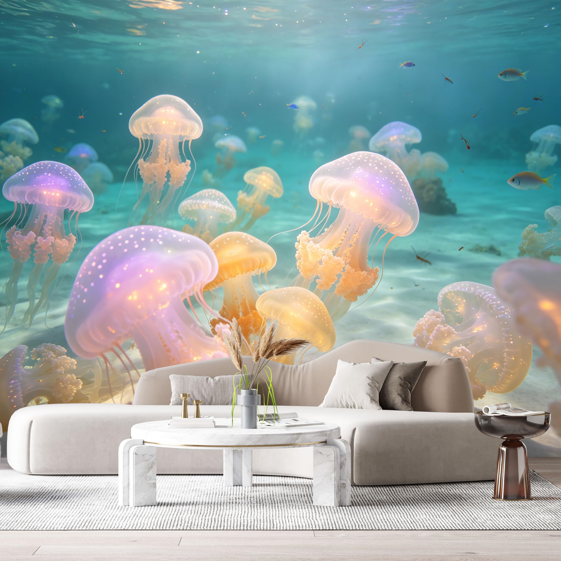 Custom Size Wall Murals Ocean Marine Jellyfish 3D Underwater World SelfAdhesiveWall Fabric Removable Wallpaper Wall Decor for Living Room Bedroom Bathroom