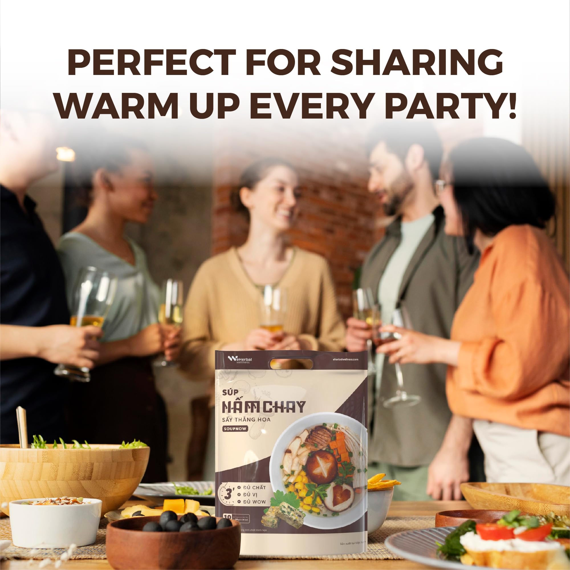 eHerbal Instant Mushroom Soup Cubes Freeze-Dried | 100% Real Mushrooms (Enoki, Shiitake, King Oyster) | Vegan, Quick & Delicious | 10 Servings, 120g (4.23oz)