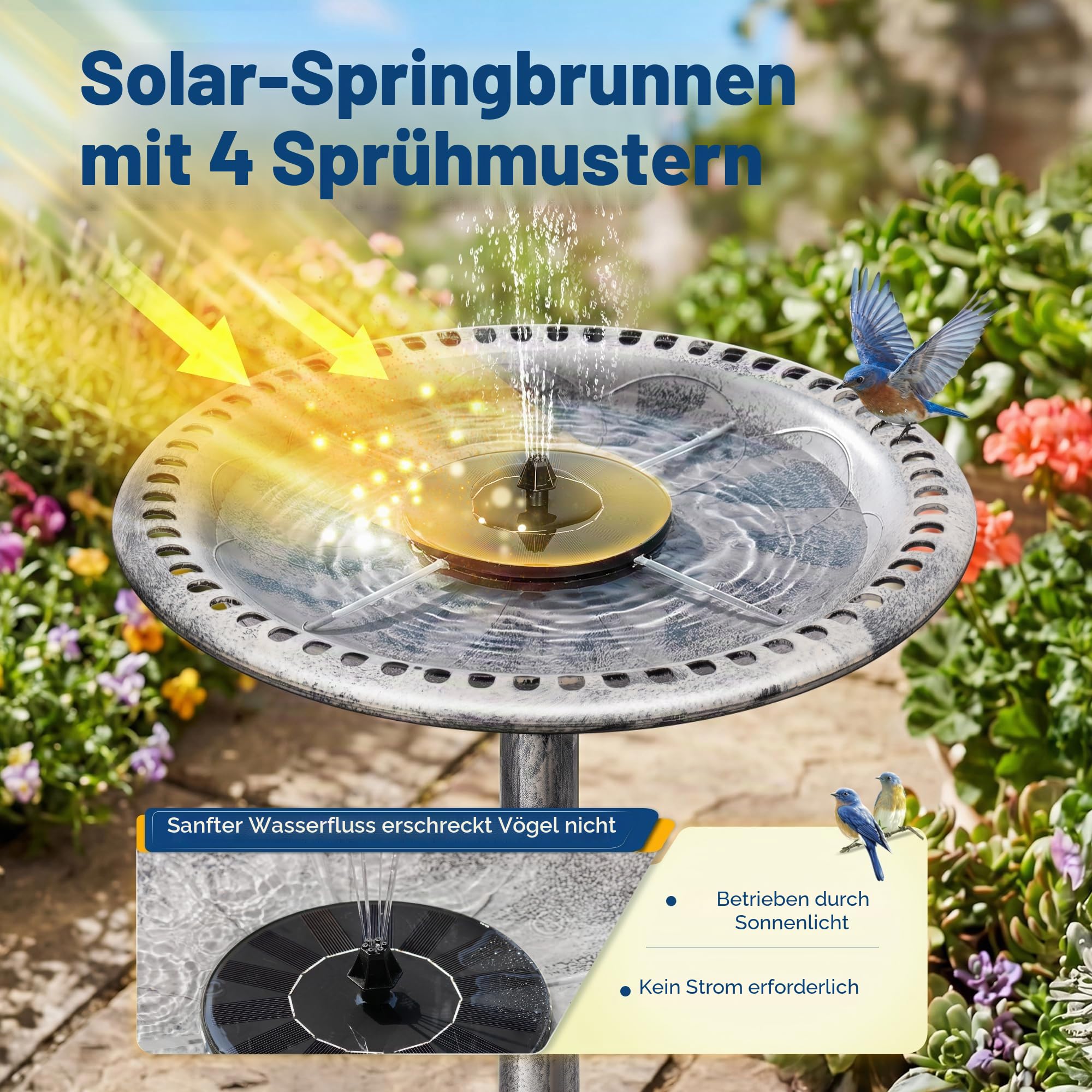 VIVOHOME Vogeltränke mit Solarbrunnen 2 in 1 Antike Vogelbad für Draußen Garten Vogelbecken Futter Schüssel für Wildvögel Wassertränke