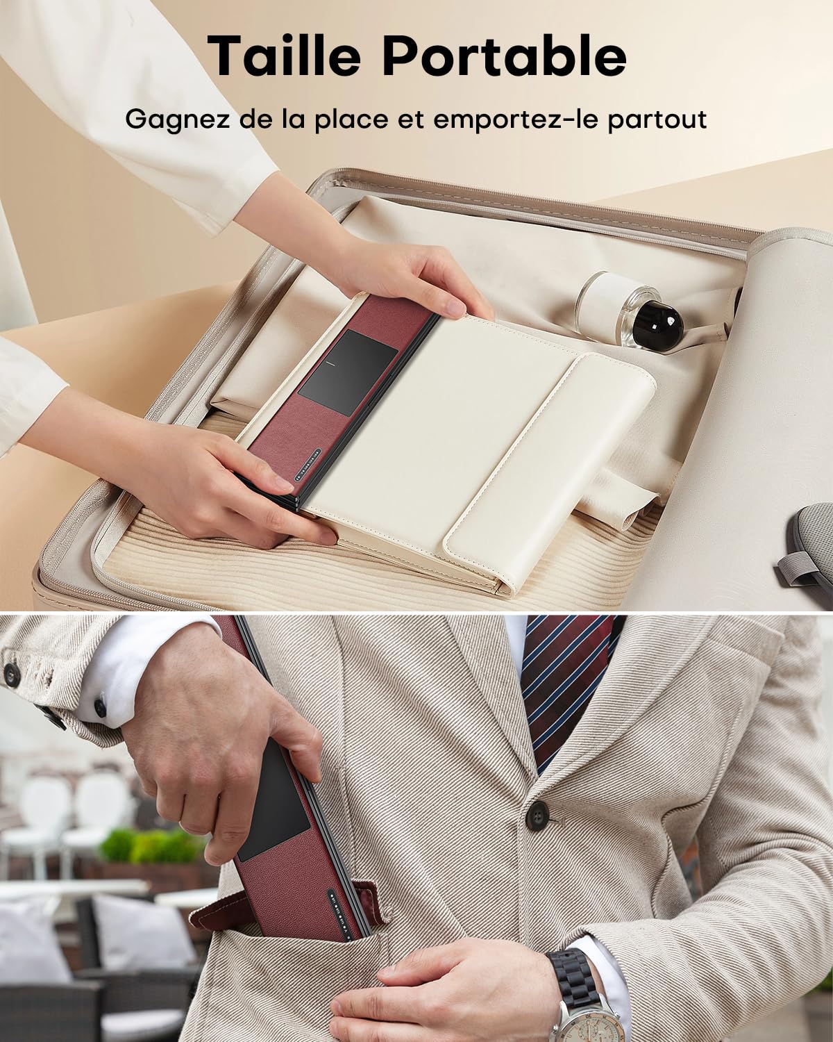 Clavier Sans Fil Pliable AZERTY Bluetooth avec Pavé Tactile, Bordeaux | Multi-Appareils, 3 Appareils Bluetooth, Mini Clavier Silencieux, Compatible avec Android Windows iOS Téléphone Tablette iPad