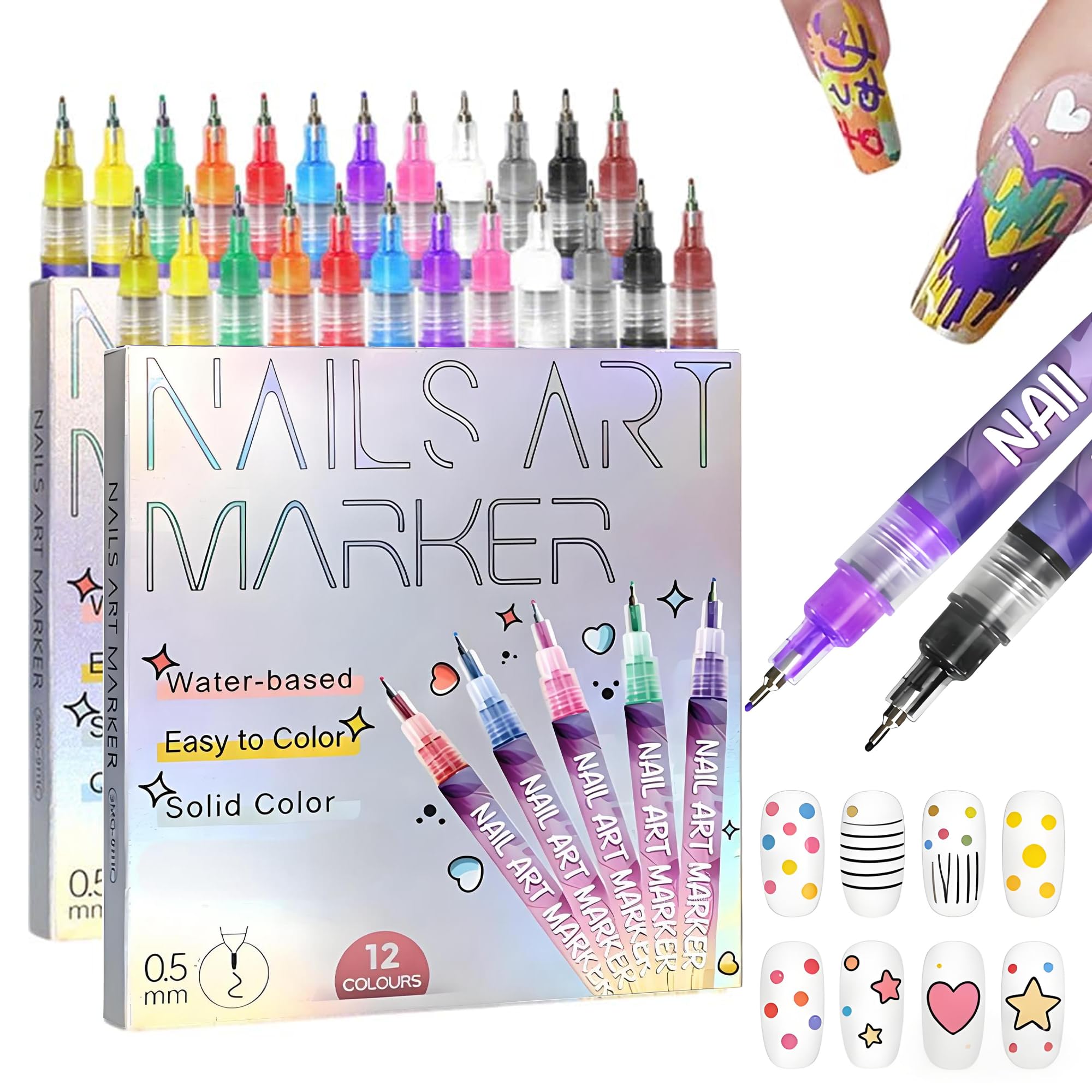 12 Colors Nails Art Pens Set Upgrade Nails Art Markers with 0 5mm Fine Tip Nails Art Markers
