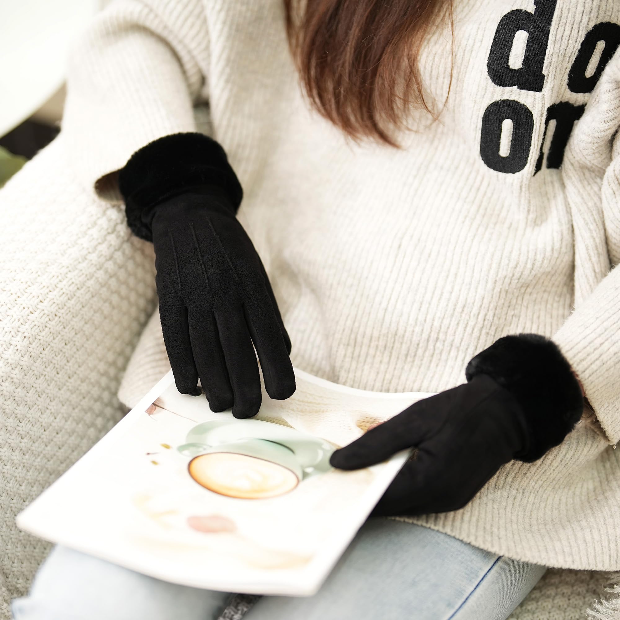 Aoomzoon Guantes de invierno para mujer, guantes de forro polar elástico con pantalla táctil, forro de punto térmico, guantes cálidos para clima frío