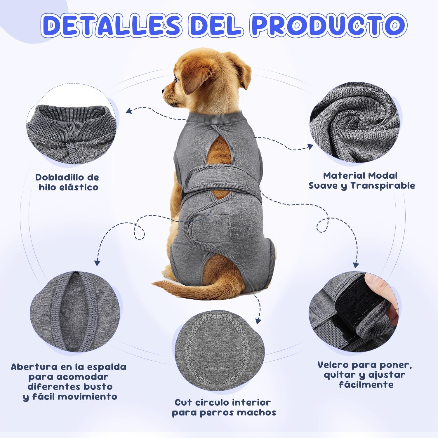 SlowTon Perros Traje de Recuperación, Mameluco Ajustable y Transpirable para Perros Machos y Hembras, Traje Corporal Antilameduras, Esterilización o Castración, Medianos y Grande