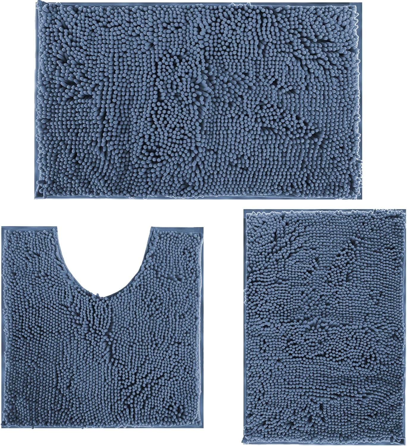 Blue Bathroom Rugs Chenille Bath Mats Set 3 Piece Extra