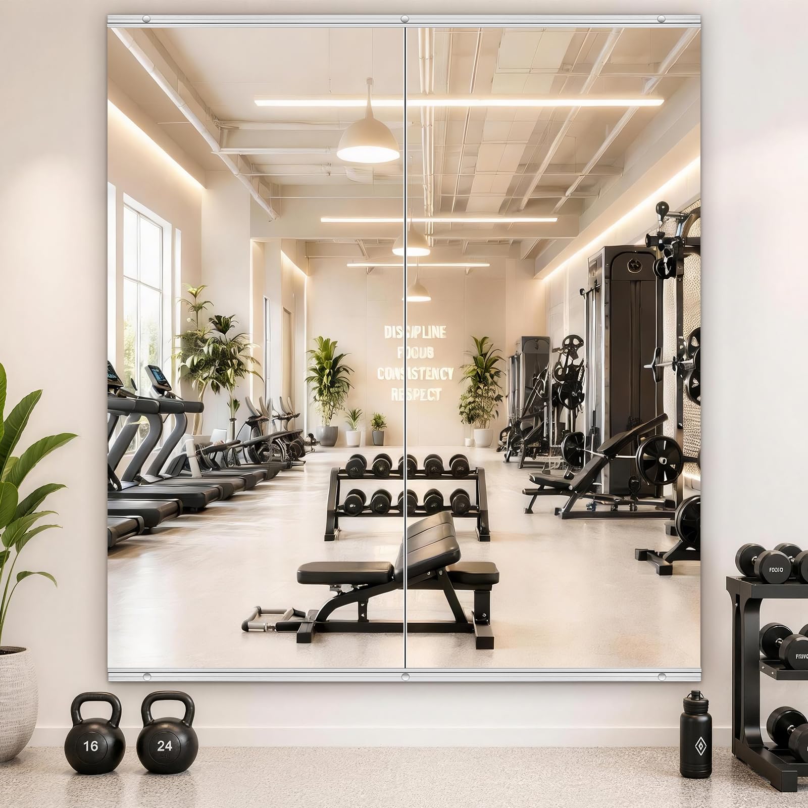 Photo 1 of ERZERT Home Gym Mirror,2 Pack Large 63x23.6 Inch Frameless Tempered Glass Wall Mirror, Full Body Workout and Decorative Mirrors for Home Gym, Yoga, Dance Studio, Garage, Exercise Room