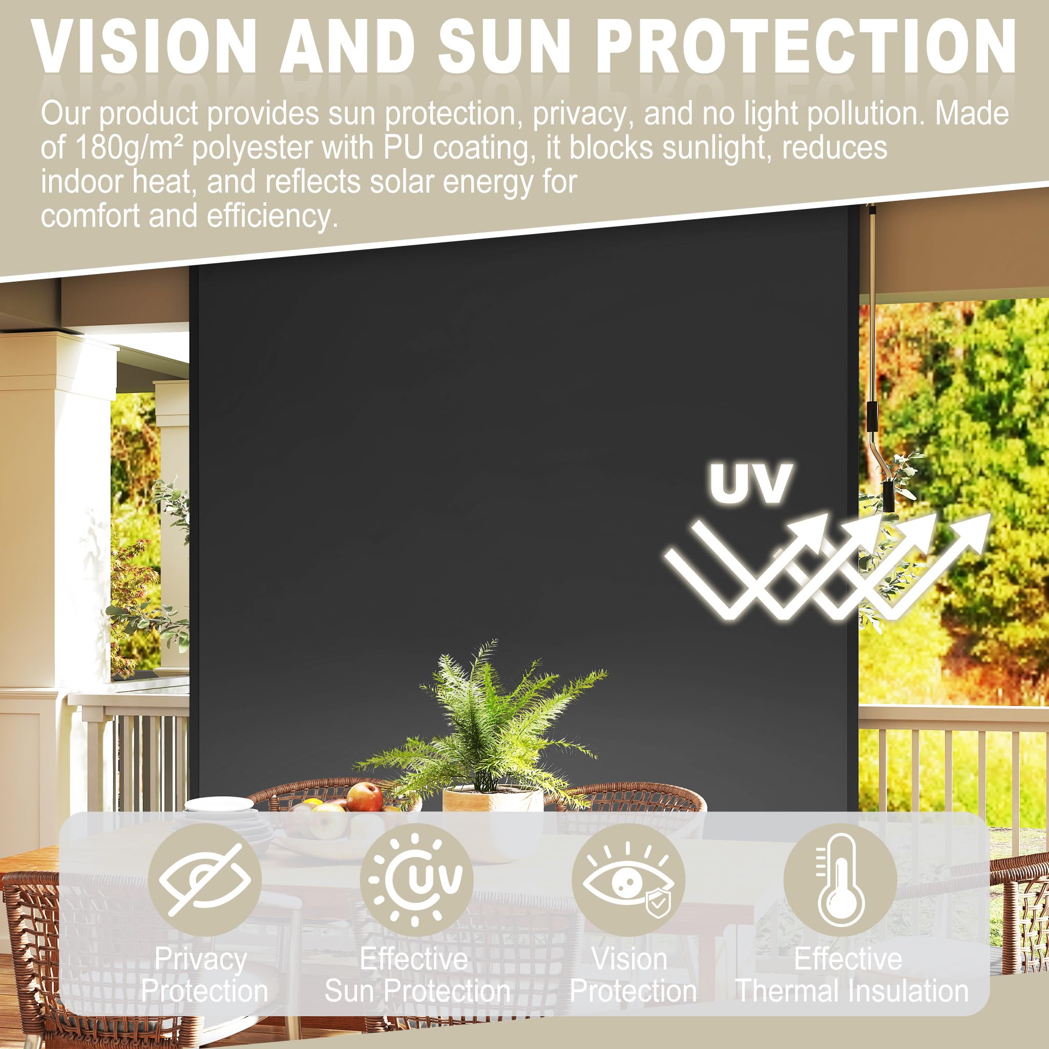 Aufun Toldo vertical de aluminio, 1,8 x 2,5 m, estor exterior con mecanismo de manivela para terraza, balcón, resistente a los rayos UV, protección solar y protección visual (antracita, 180 x 250 cm)