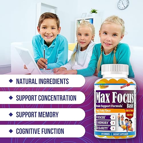 Miniatura 8 de Max Focus Basic - Suplemento de refuerzo cerebral para niños con Omega 3 6 9 + DHA, vitamina C, suplementos cerebrales para memoria y concentración,